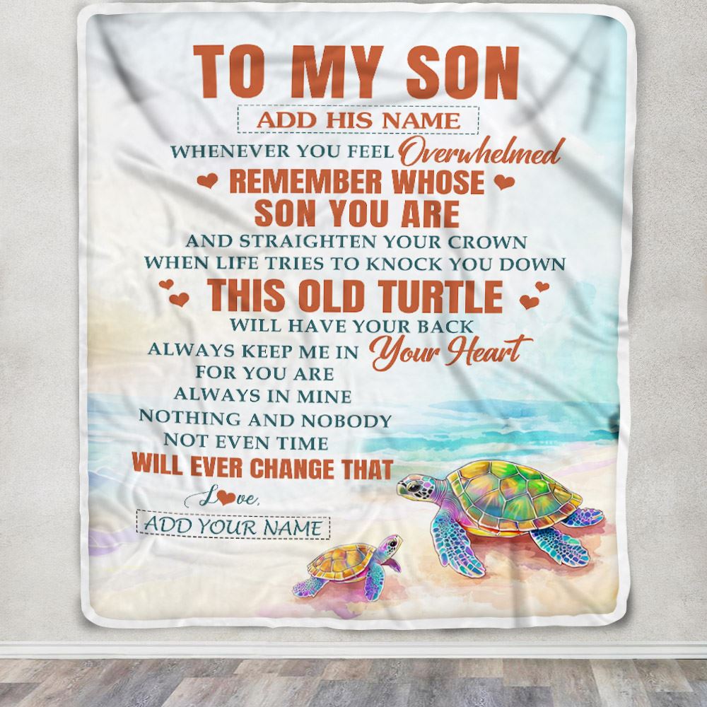 Personalized To My Son Gifts Blanket From Mom Dad Mother Father Whenever Turtle Unique Birthday Gifts For Son Graduation Christmas Custom Fleece Throw Blanket | teecentury