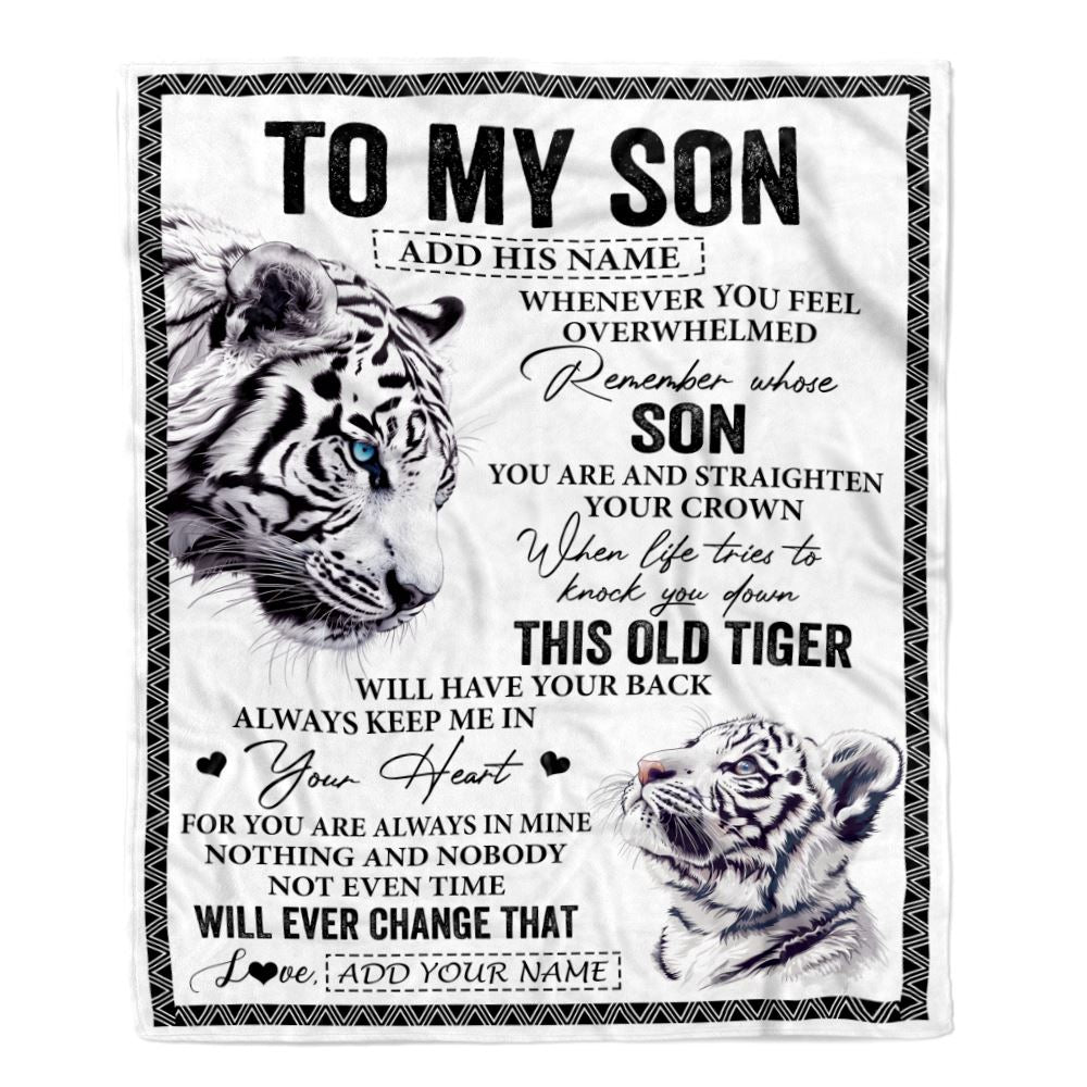 Personalized To My Son Gifts Blanket From Mom Dad Mother Father Whenever White Tiger Unique Birthday Gifts For Son Graduation Christmas Fleece Throw Blanket | teecentury