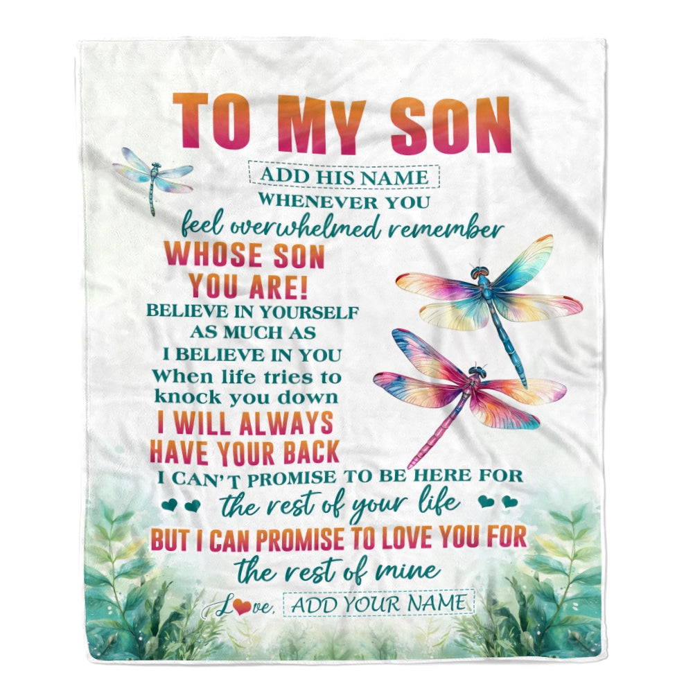 Personalized To My Son Gifts Blanket From Mom Dad Mother Father Whenever You Feel Dragonfly Son Birthday Gifts Graduation Christmas Custom Fleece Blanket | teecentury