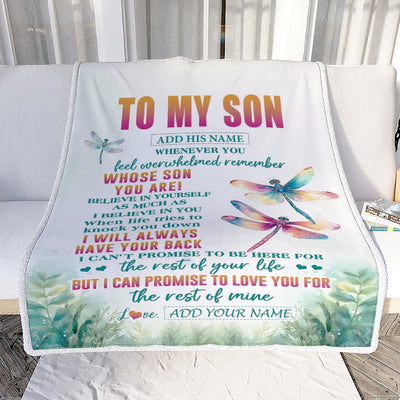 Personalized To My Son Gifts Blanket From Mom Dad Mother Father Whenever You Feel Dragonfly Son Birthday Gifts Graduation Christmas Custom Fleece Blanket | teecentury