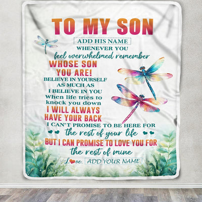 Personalized To My Son Gifts Blanket From Mom Dad Mother Father Whenever You Feel Dragonfly Son Birthday Gifts Graduation Christmas Custom Fleece Blanket | teecentury