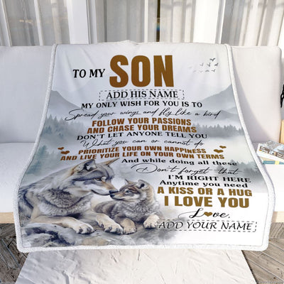 Personalized To My Son Gifts Blanket From Mom Dad Mother Father Wolf My Only Wish For You Son Birthday Gifts Graduation Christmas Fleece Throw Blanket | teecentury