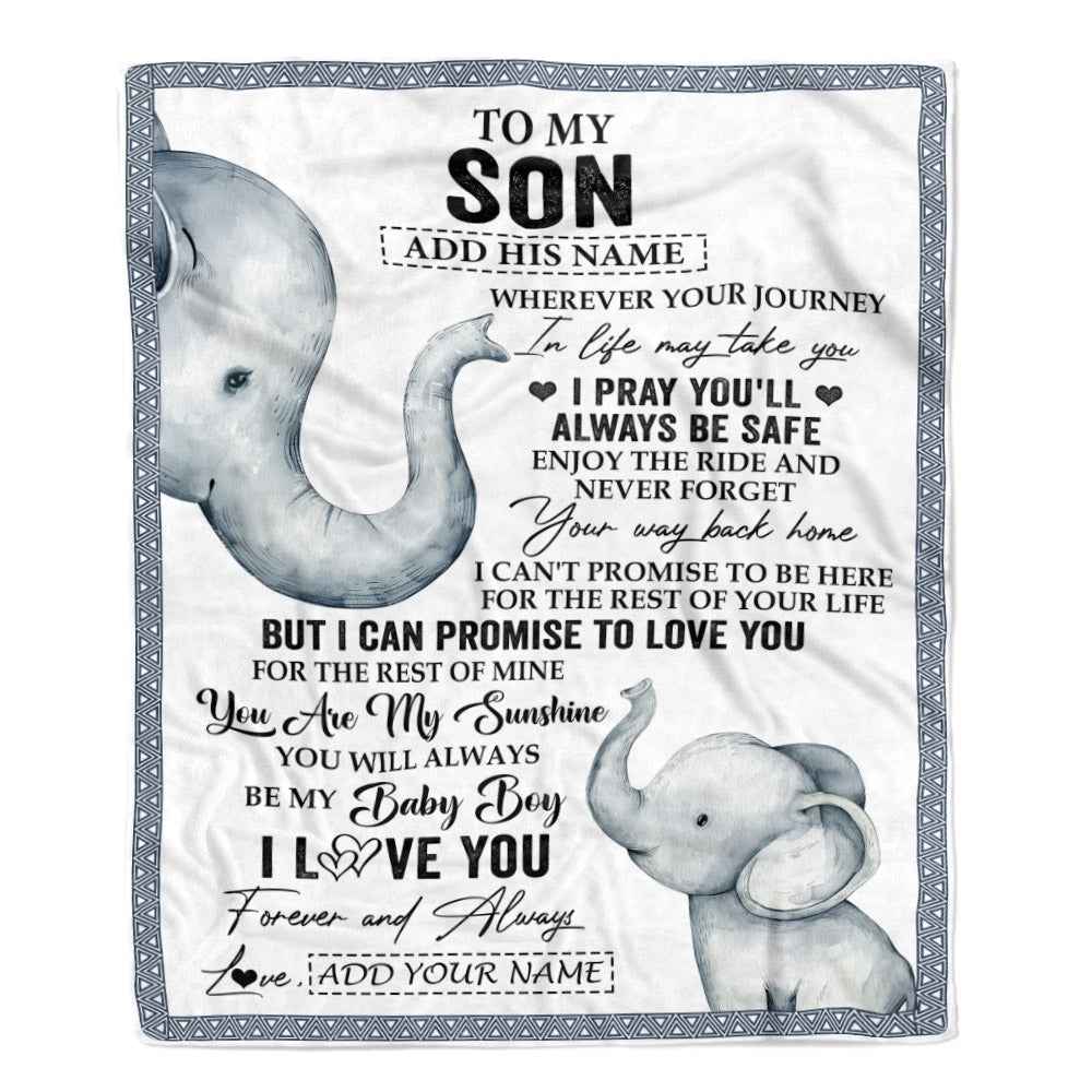Personalized To My Son Gifts Blanket From Mom Dad Mother Wherever Your Journey In Life Elephant Son Birthday Gifts Graduation Customized Fleece Throw Blanket | teecentury