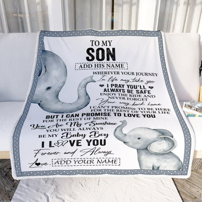 Personalized To My Son Gifts Blanket From Mom Dad Mother Wherever Your Journey In Life Elephant Son Birthday Gifts Graduation Customized Fleece Throw Blanket | teecentury