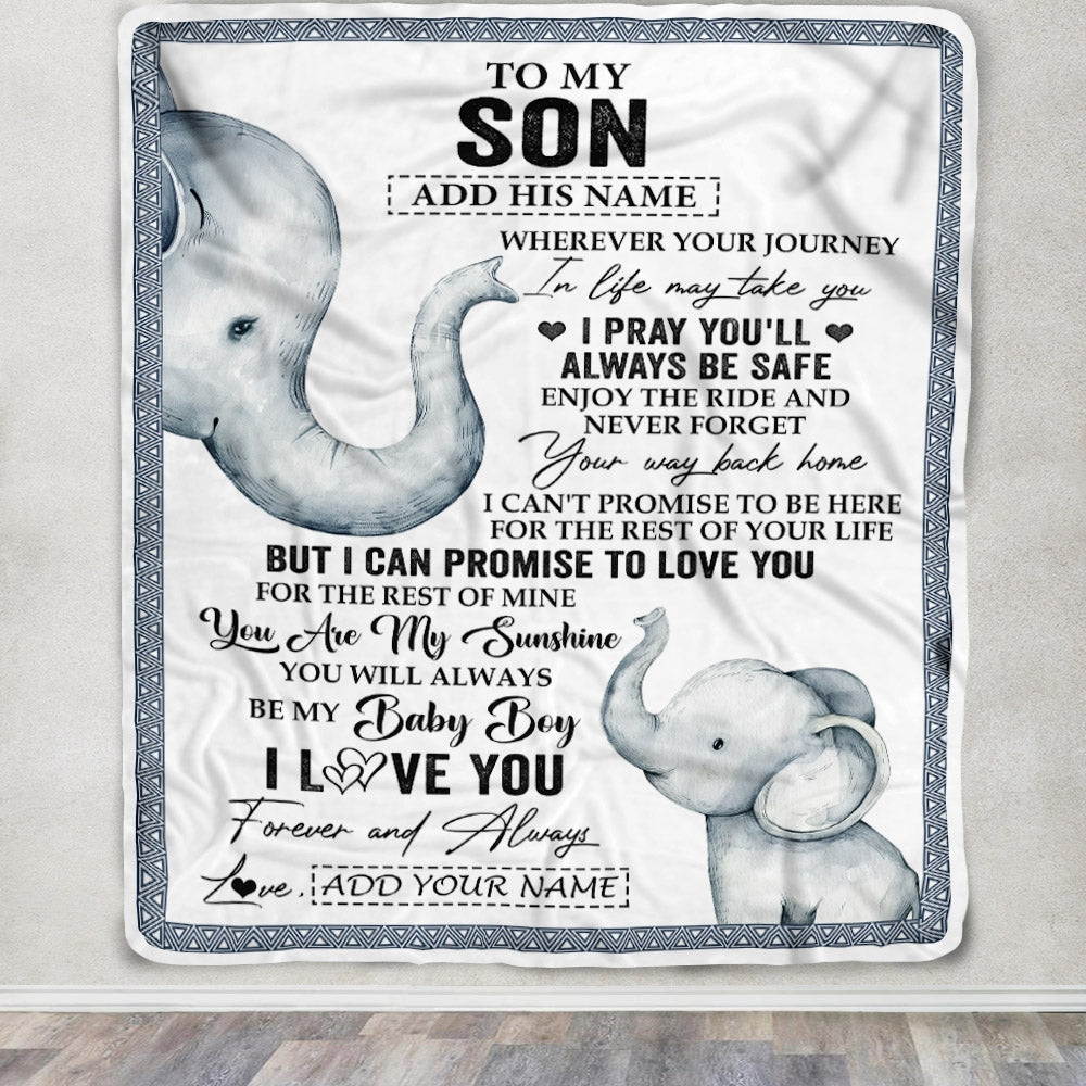 Personalized To My Son Gifts Blanket From Mom Dad Mother Wherever Your Journey In Life Elephant Son Birthday Gifts Graduation Customized Fleece Throw Blanket | teecentury