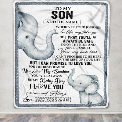 Personalized To My Son Gifts Blanket From Mom Dad Mother Wherever Your Journey In Life Elephant Son Birthday Gifts Graduation Customized Fleece Throw Blanket | teecentury