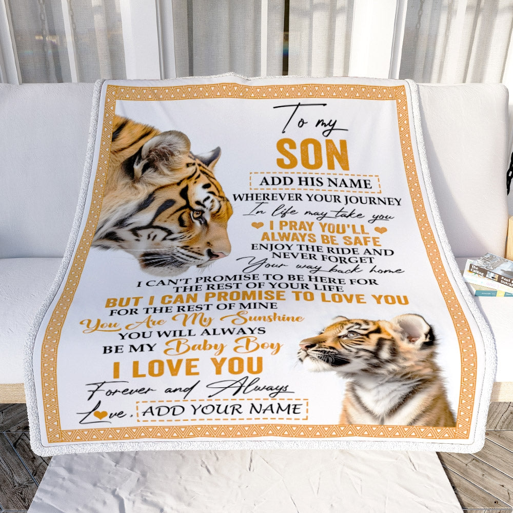 Personalized To My Son Gifts Blanket From Mom Dad Mother Wherever Your Journey In Life Tiger Son Birthday Gifts Graduation Customized Fleece Throw Blanket | teecentury