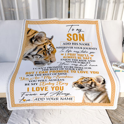 Personalized To My Son Gifts Blanket From Mom Dad Mother Wherever Your Journey In Life Tiger Son Birthday Gifts Graduation Customized Fleece Throw Blanket | teecentury