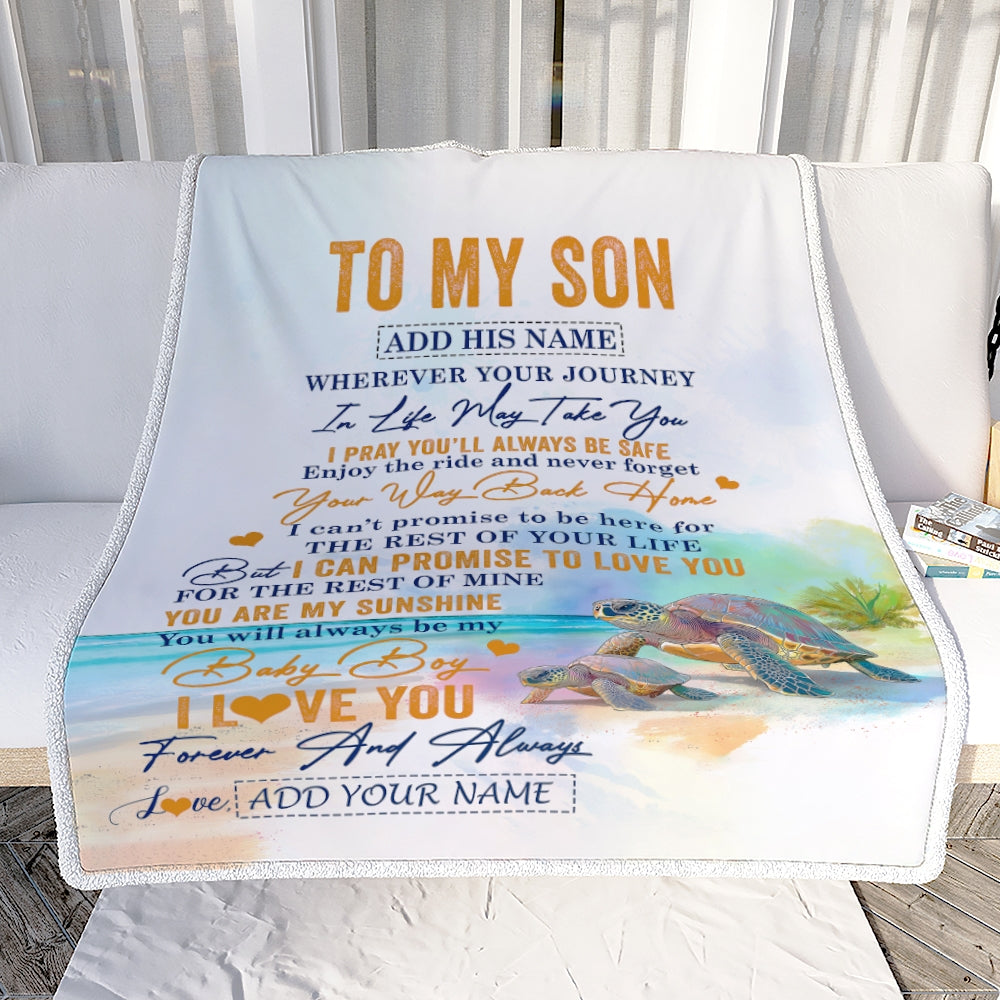 Personalized To My Son Gifts Blanket From Mom Dad Mother Wherever Your Journey In Life Turtle Son Birthday Gifts Graduation Customized Fleece Throw Blanket | teecentury