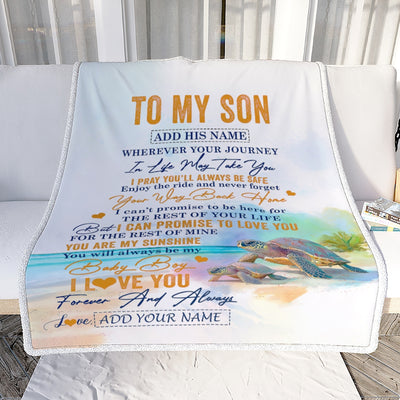 Personalized To My Son Gifts Blanket From Mom Dad Mother Wherever Your Journey In Life Turtle Son Birthday Gifts Graduation Customized Fleece Throw Blanket | teecentury