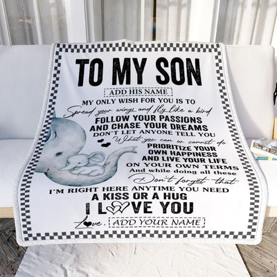Personalized To My Son Gifts Blanket From Mom Mother Elephant My Only Wish For You Son Birthday Gifts Graduation Christmas Customized Fleece Throw Blanket | teecentury
