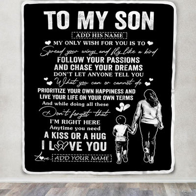 Personalized To My Son Gifts Blanket From Mom Mother My Only Wish For You Son Birthday Gifts Graduation Christmas Customized Fleece Throw Blanket | teecentury