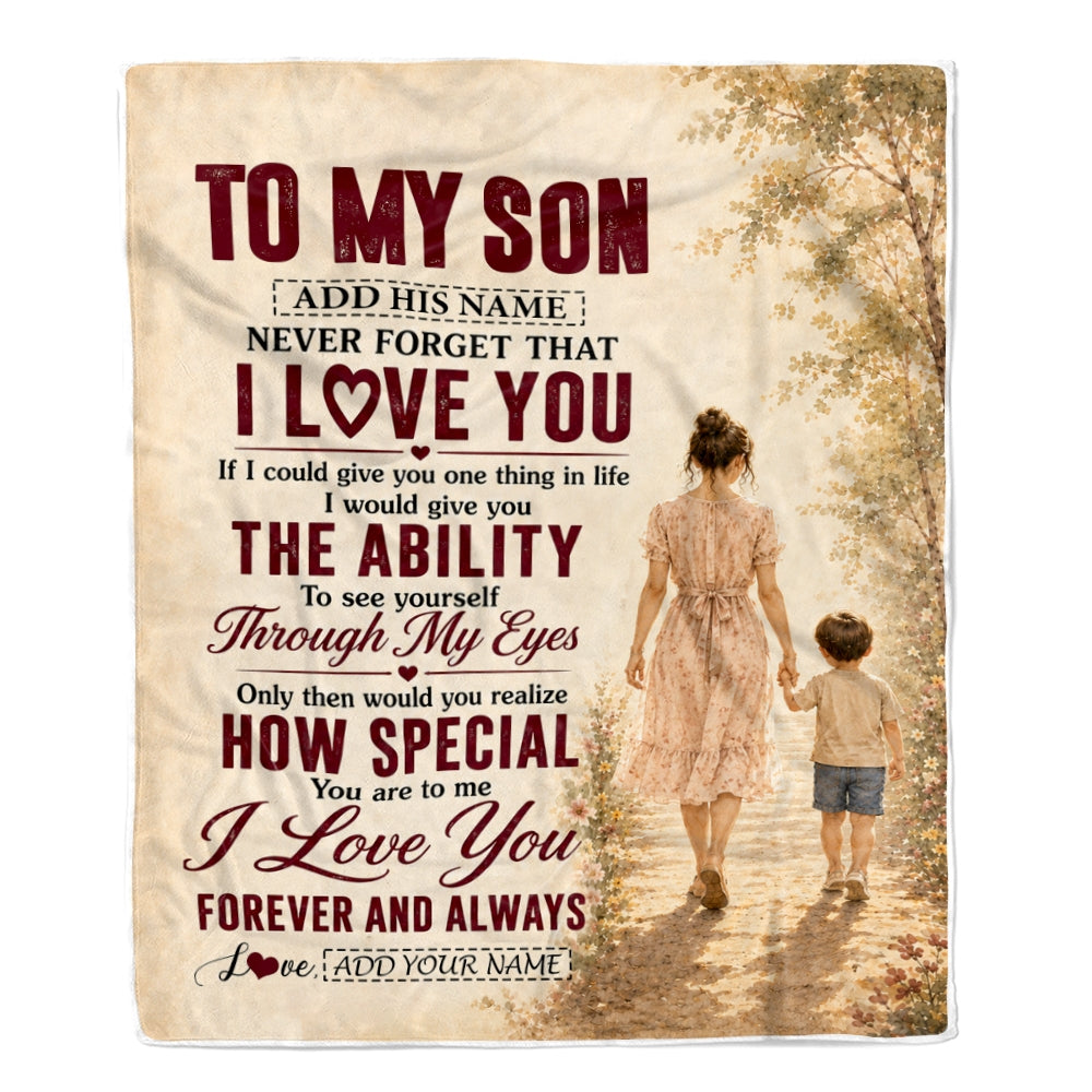 Personalized To My Son Gifts Blanket From Mom Mother Son Holding Hands Letter Birthday Gift Graduation Christmas Customized Bed Fleece Throw Blanket | teecentury