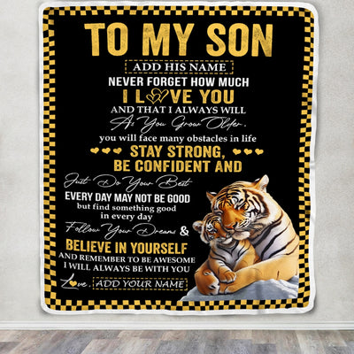 Personalized To My Son Gifts Blanket Tiger I Love You Forever From Mom Dad Son Birthday Gifts Christmas Thanksgiving Graduation Customized Fleece Blanket | teecentury