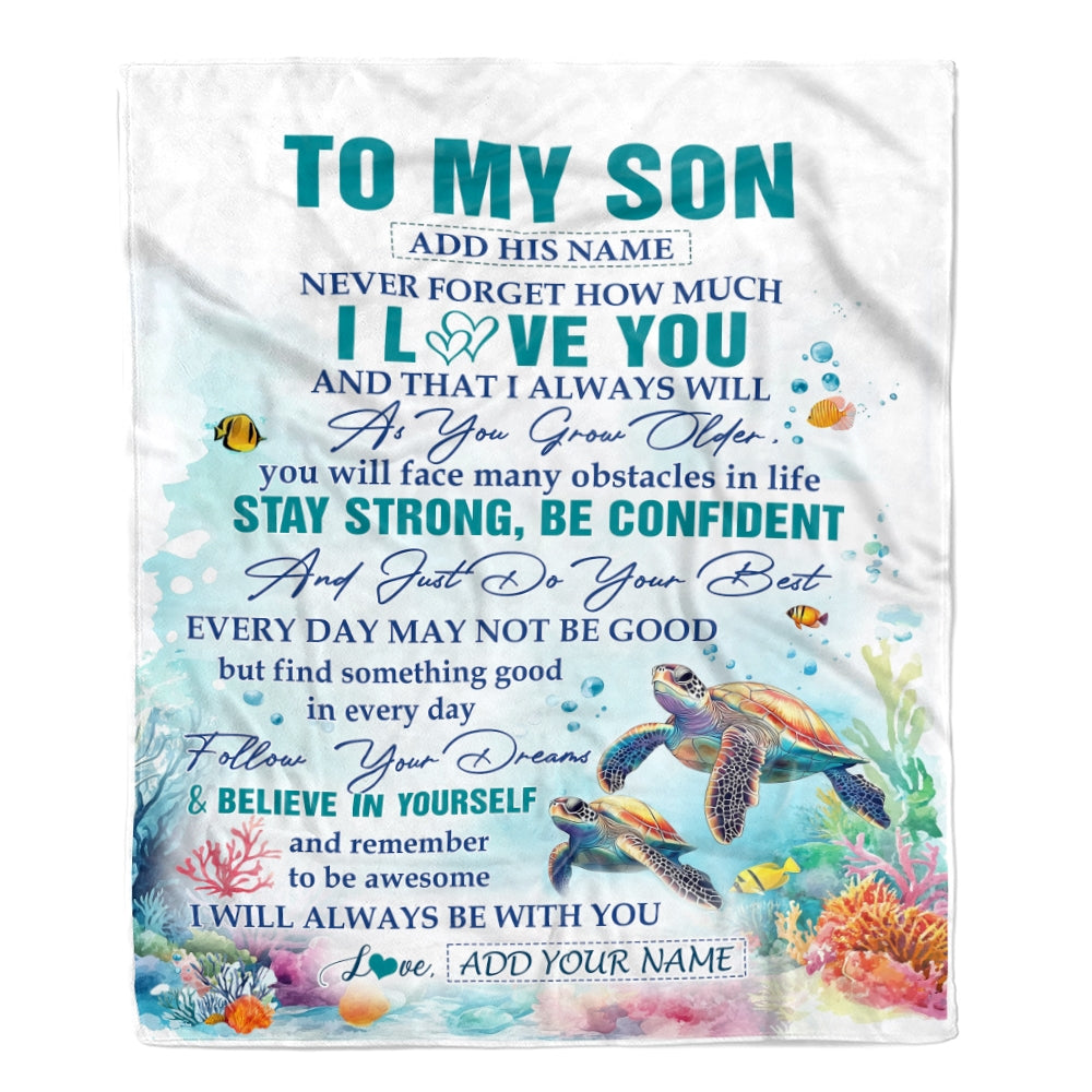 Personalized To My Son Gifts Blanket Turtle I Love You Forever From Mom Dad Son Birthday Gifts Christmas Thanksgiving Graduation Customized Fleece Blanket | teecentury