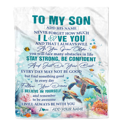 Personalized To My Son Gifts Blanket Turtle I Love You Forever From Mom Dad Son Birthday Gifts Christmas Thanksgiving Graduation Customized Fleece Blanket | teecentury