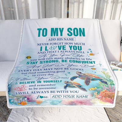 Personalized To My Son Gifts Blanket Turtle I Love You Forever From Mom Dad Son Birthday Gifts Christmas Thanksgiving Graduation Customized Fleece Blanket | teecentury