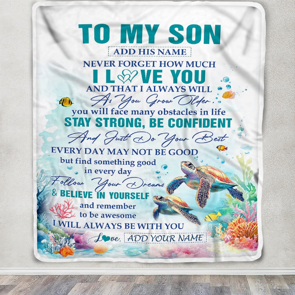 Personalized To My Son Gifts Blanket Turtle I Love You Forever From Mom Dad Son Birthday Gifts Christmas Thanksgiving Graduation Customized Fleece Blanket | teecentury