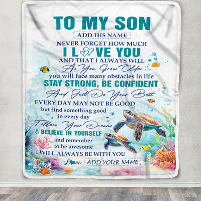 Personalized To My Son Gifts Blanket Turtle I Love You Forever From Mom Dad Son Birthday Gifts Christmas Thanksgiving Graduation Customized Fleece Blanket | teecentury