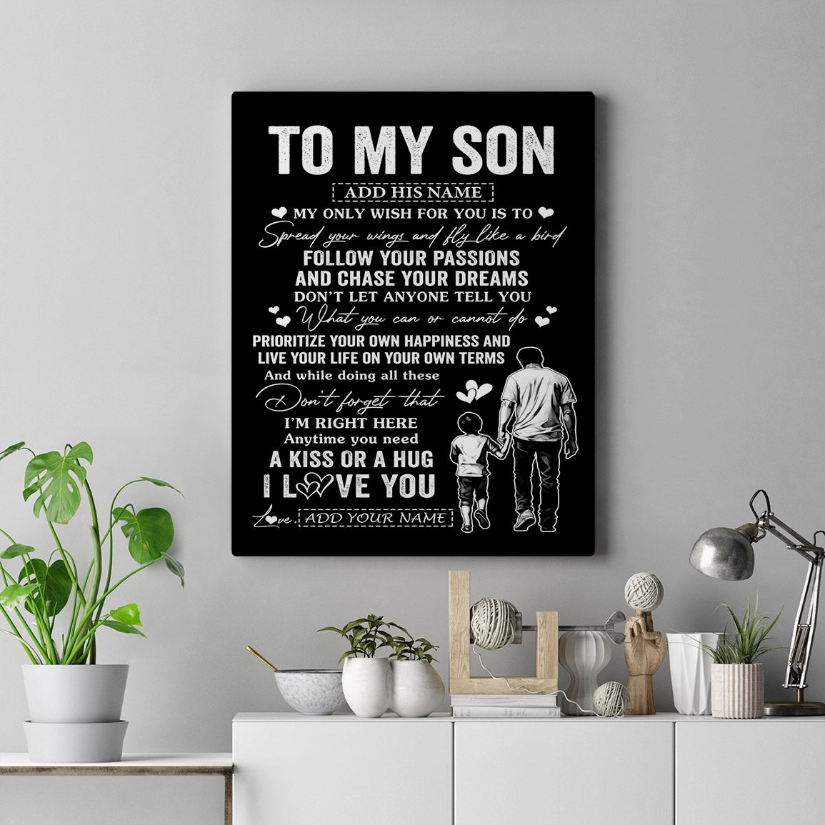 Personalized To My Son Gifts Canvas From Dad Father My Only Wish For You Son Birthday Gifts Graduation Christmas Custom Wall Art Print Framed Canvas | teecentury