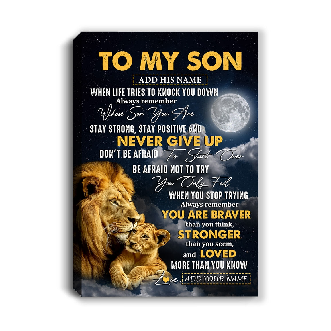 Personalized To My Son Gifts Canvas From Dad Mom Father Lion Never Give Up Son Birthday Gifts Graduation Christmas Custom Wall Art Print Framed Canvas | teecentury