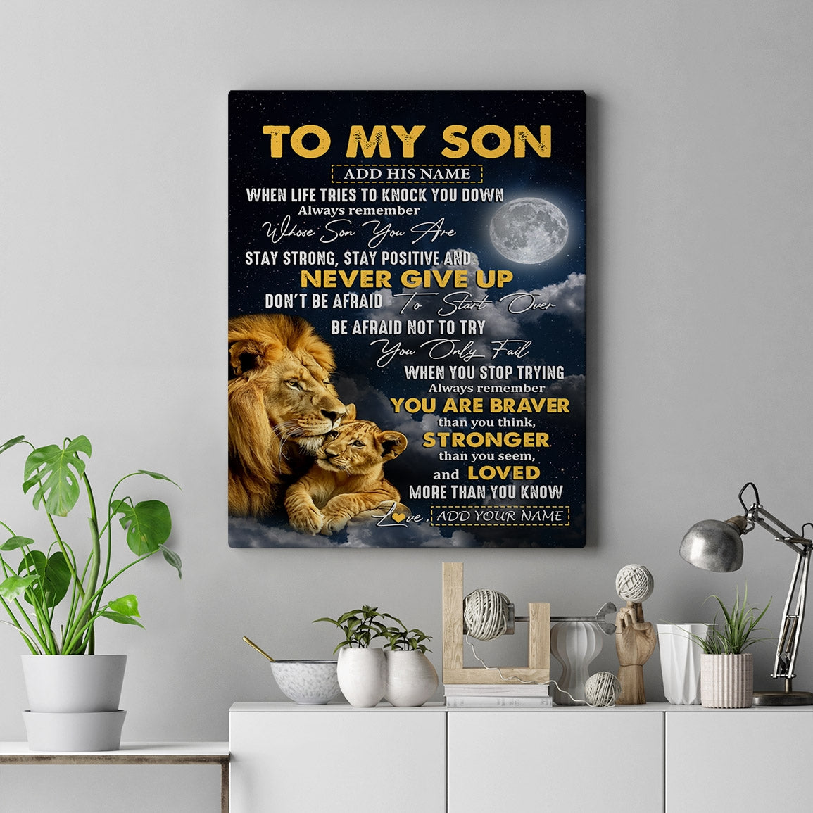Personalized To My Son Gifts Canvas From Dad Mom Father Lion Never Give Up Son Birthday Gifts Graduation Christmas Custom Wall Art Print Framed Canvas | teecentury