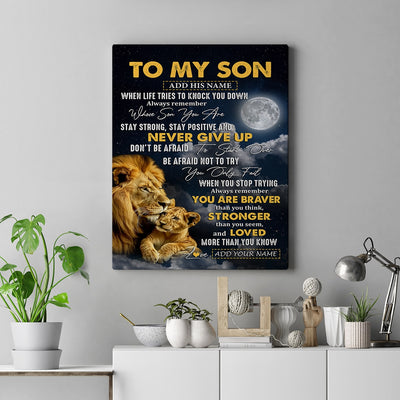 Personalized To My Son Gifts Canvas From Dad Mom Father Lion Never Give Up Son Birthday Gifts Graduation Christmas Custom Wall Art Print Framed Canvas | teecentury