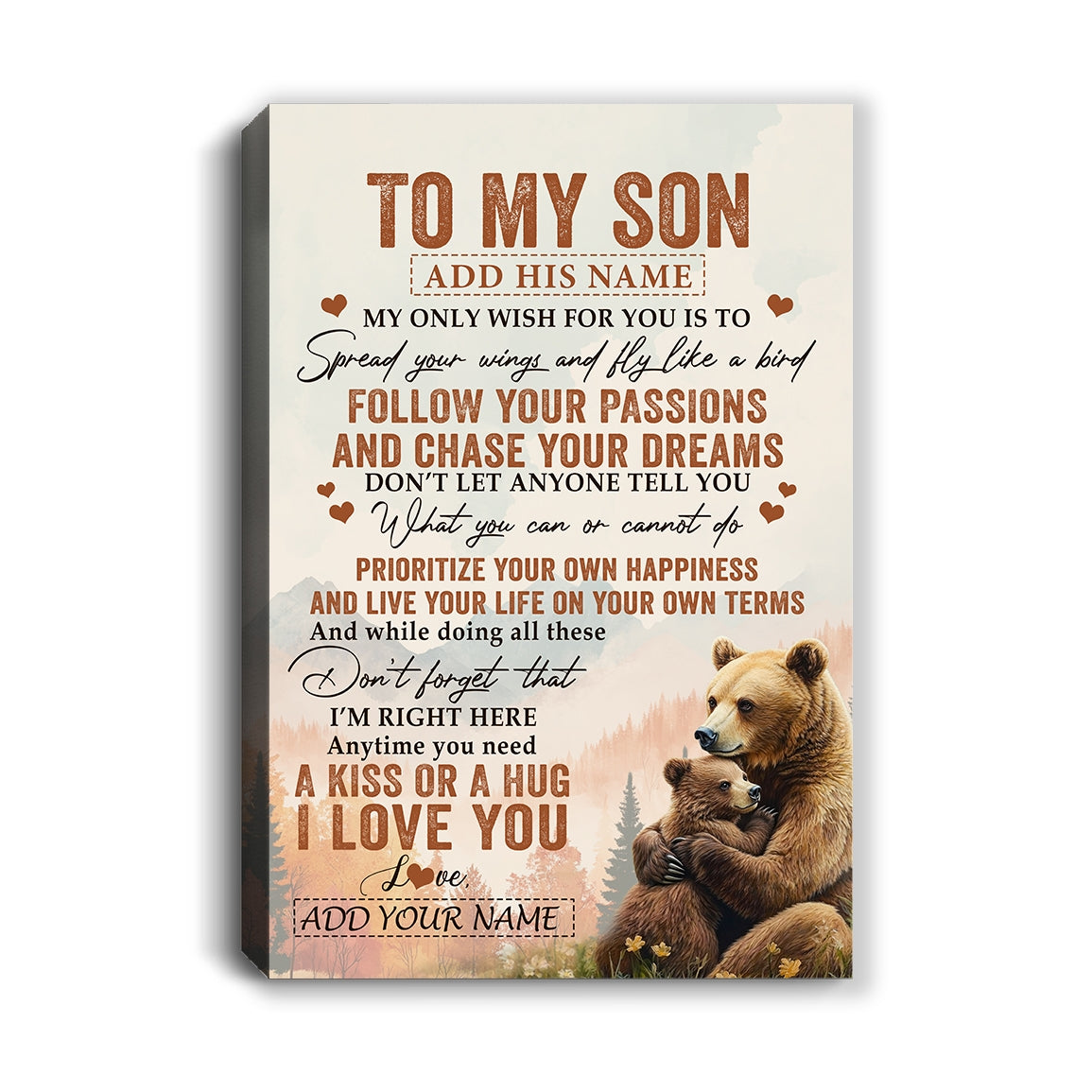 Personalized To My Son Gifts Canvas From Mom Dad Mother Father Bear My Only Wish For You Son Birthday Gifts Graduation Christmas Custom Wall Art Print Framed Canvas | teecentury