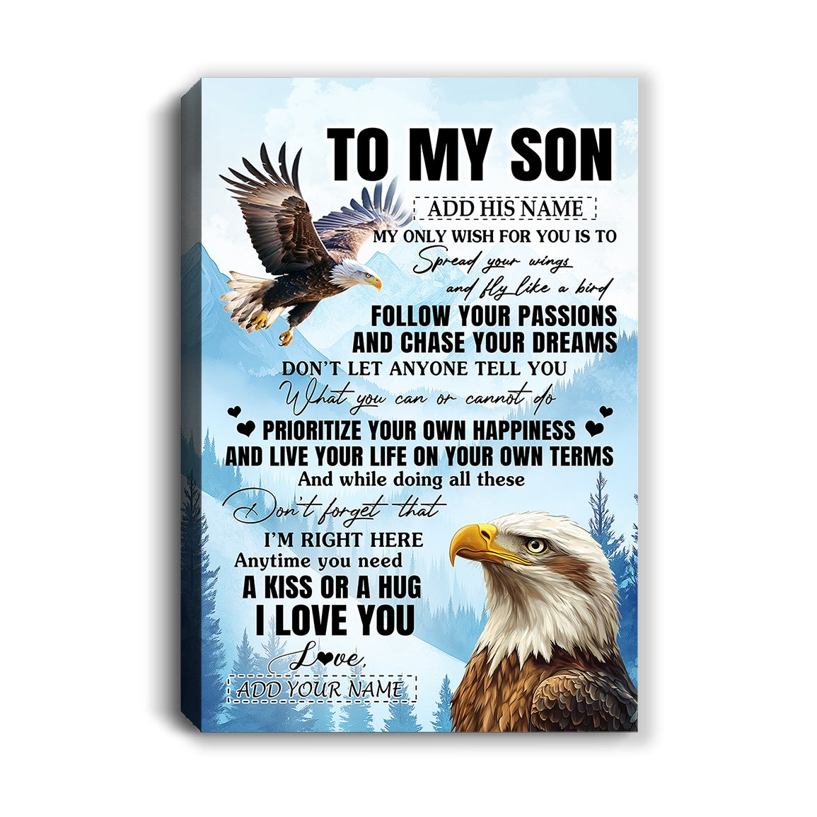 Personalized To My Son Gifts Canvas From Mom Dad Mother Father Eagle My Only Wish For You Son Birthday Gifts Graduation Christmas Custom Wall Art Print Framed Canvas | teecentury