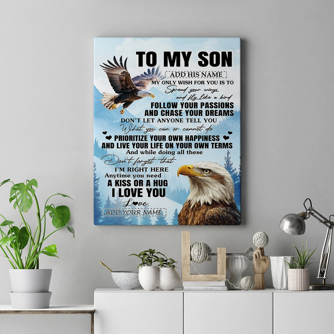 Personalized To My Son Gifts Canvas From Mom Dad Mother Father Eagle My Only Wish For You Son Birthday Gifts Graduation Christmas Custom Wall Art Print Framed Canvas | teecentury