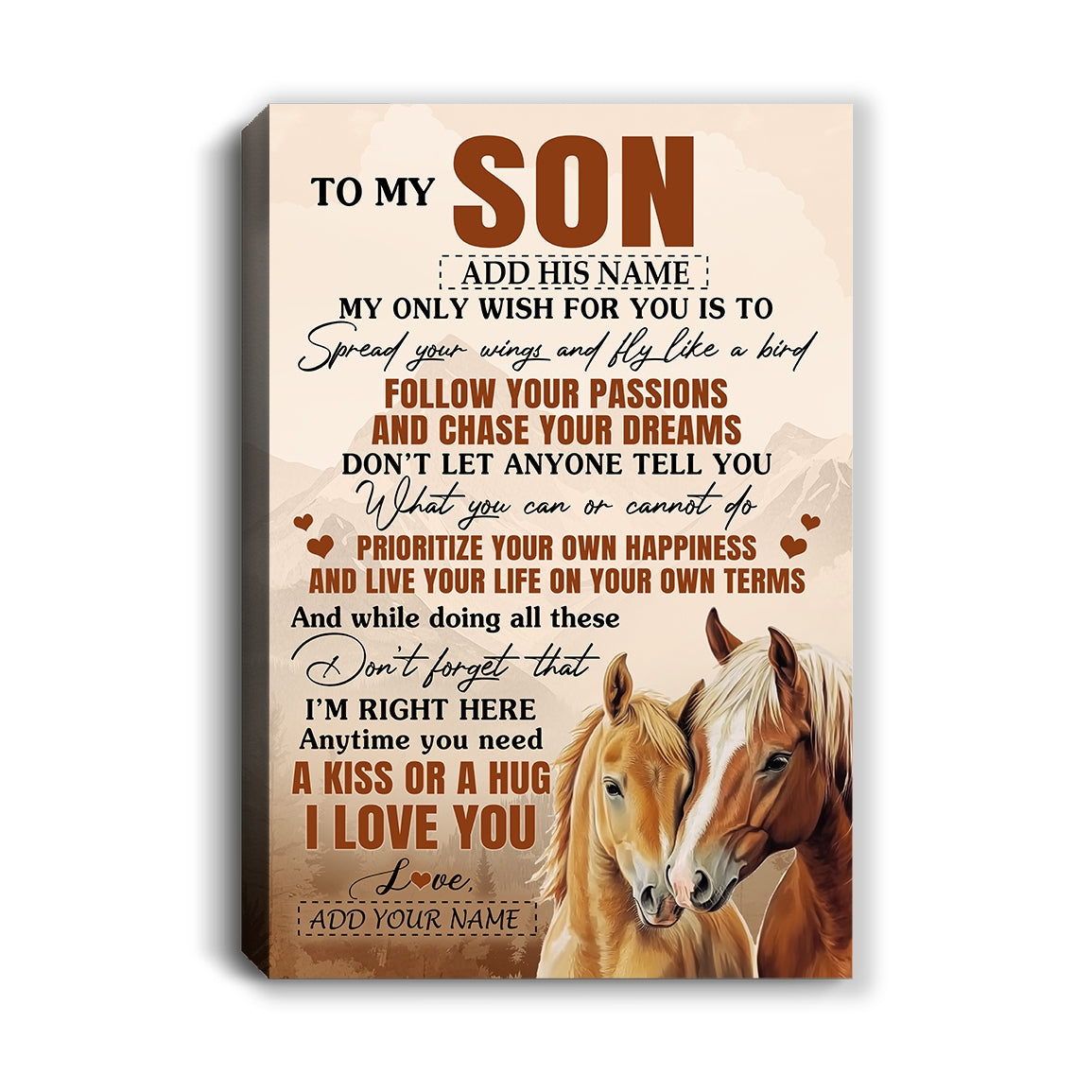 Personalized To My Son Gifts Canvas From Mom Dad Mother Father Horse My Only Wish For You Son Birthday Gifts Graduation Christmas Custom Wall Art Framed Canvas | teecentury