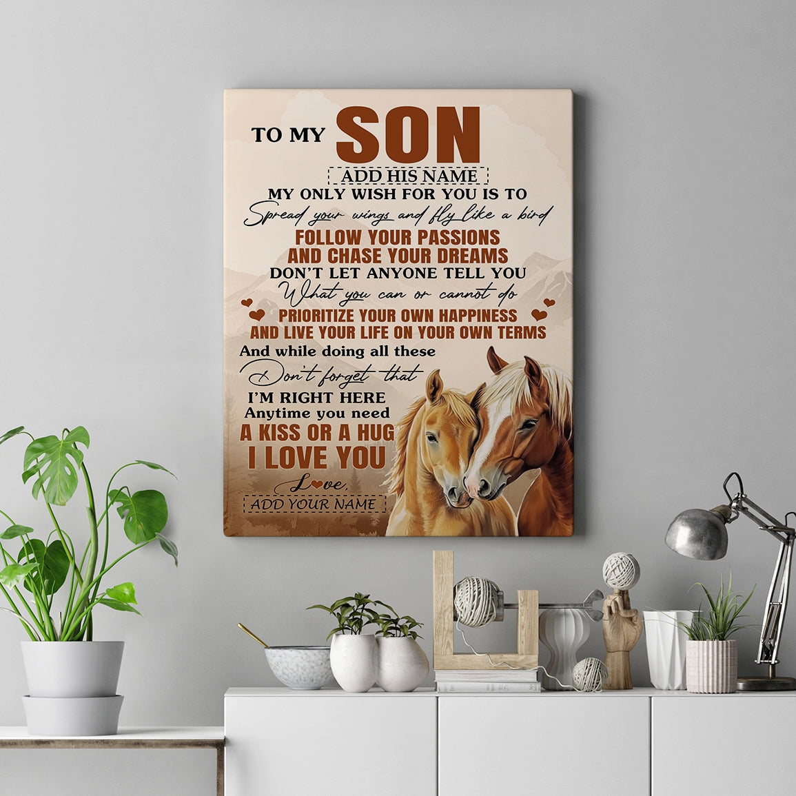 Personalized To My Son Gifts Canvas From Mom Dad Mother Father Horse My Only Wish For You Son Birthday Gifts Graduation Christmas Custom Wall Art Framed Canvas | teecentury