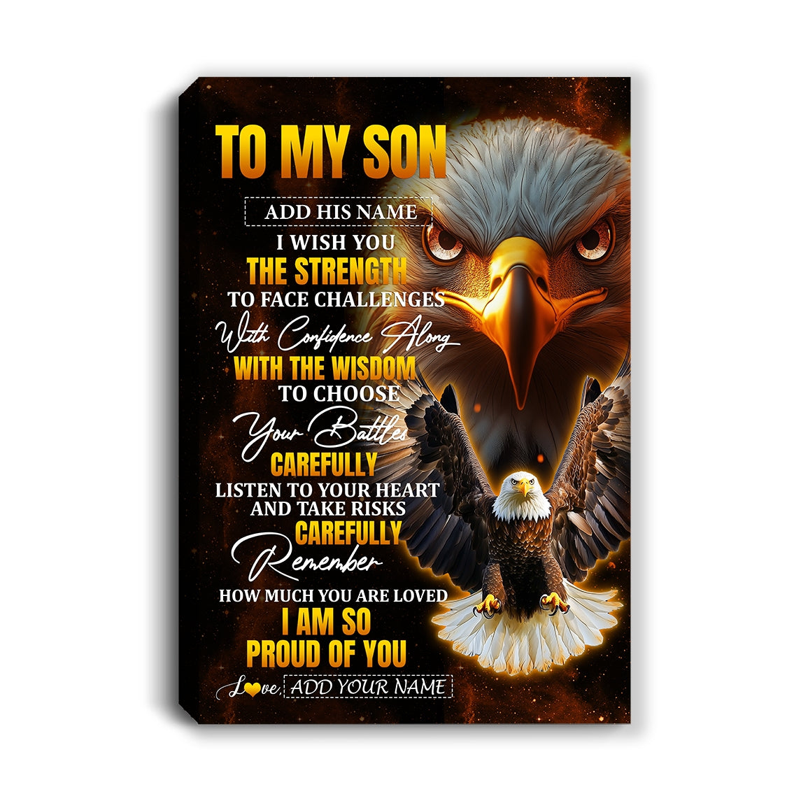 Personalized To My Son Gifts Canvas From Mom Dad Mother Father I Wish You The Strength Eagle Son Birthday Gifts Christmas Graduation Custom Wall Art Framed Canvas | teecentury