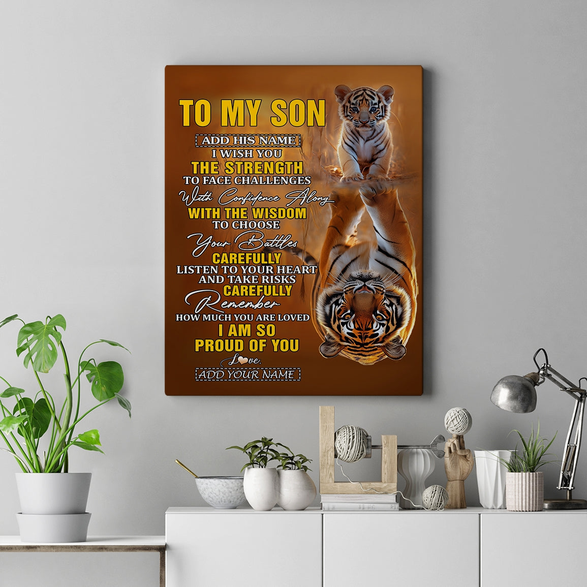 Personalized To My Son Gifts Canvas From Mom Dad Mother Father I Wish You The Strength Tiger Son Birthday Gifts Christmas Graduation Custom Wall Art Framed Canvas | teecentury