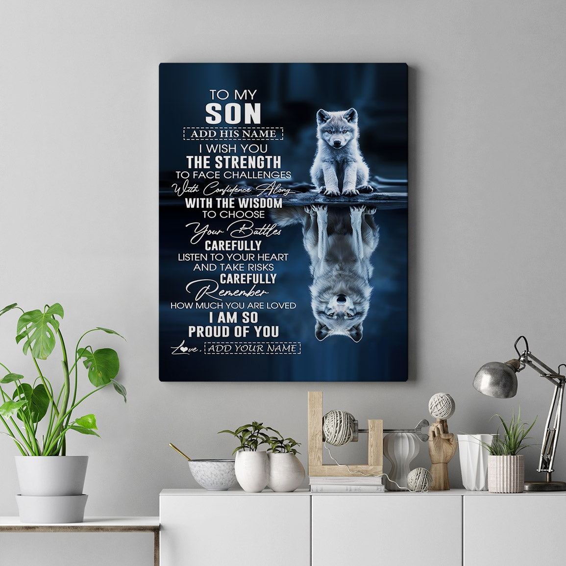 Personalized To My Son Gifts Canvas From Mom Dad Mother Father I Wish You The Strength Wolf Son Birthday Gifts Christmas Graduation Custom Wall Art Framed Canvas | teecentury
