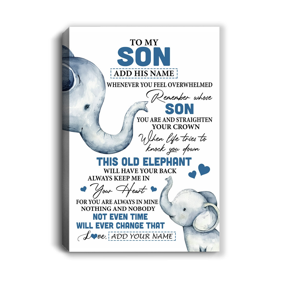 Personalized To My Son Gifts Canvas From Mom Dad Mother Father Whenever Elephant Unique Birthday Gifts For Son Graduation Christmas Custom Art Print Framed Canvas | teecentury