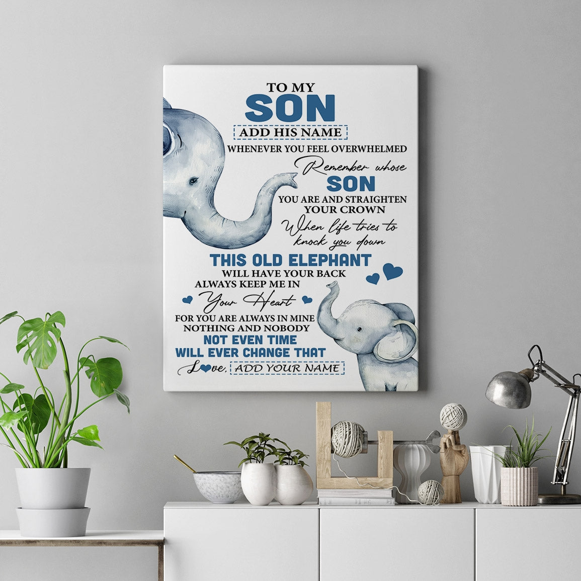 Personalized To My Son Gifts Canvas From Mom Dad Mother Father Whenever Elephant Unique Birthday Gifts For Son Graduation Christmas Custom Art Print Framed Canvas | teecentury