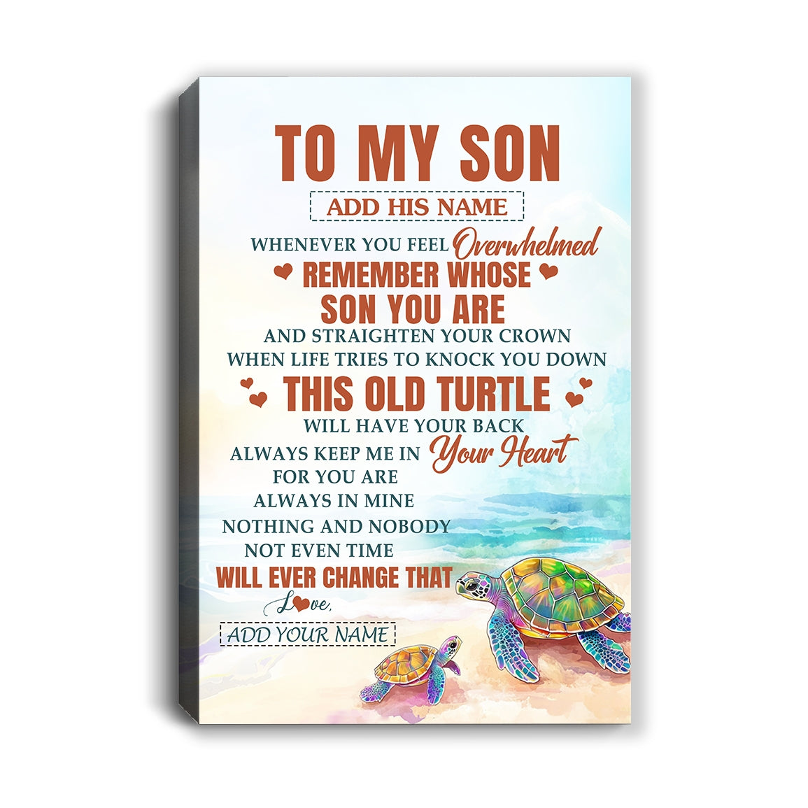Personalized To My Son Gifts Canvas From Mom Dad Mother Father Whenever Turtle Unique Birthday Gifts For Son Graduation Christmas Custom Wall Art Print Framed Canvas | teecentury