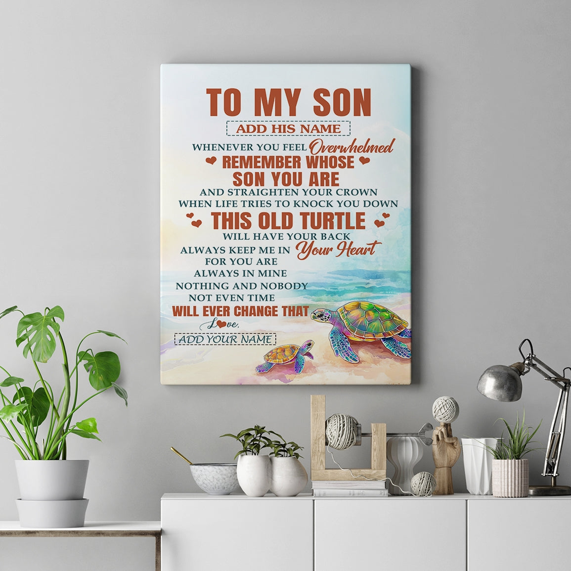 Personalized To My Son Gifts Canvas From Mom Dad Mother Father Whenever Turtle Unique Birthday Gifts For Son Graduation Christmas Custom Wall Art Print Framed Canvas | teecentury