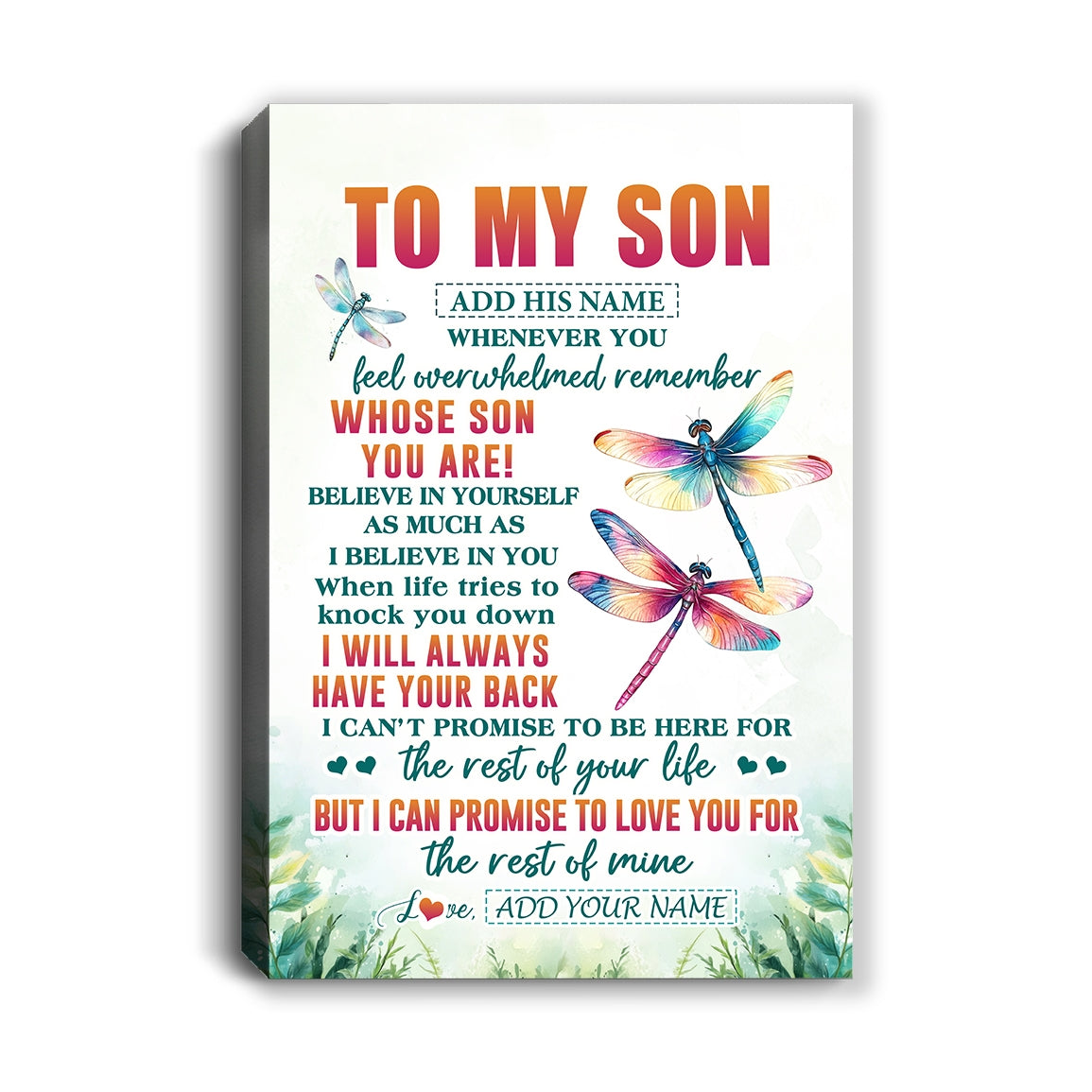 Personalized To My Son Gifts Canvas From Mom Dad Mother Father Whenever You Feel Dragonfly Son Birthday Gifts Graduation Christmas Custom Wall Art Framed Canvas | teecentury