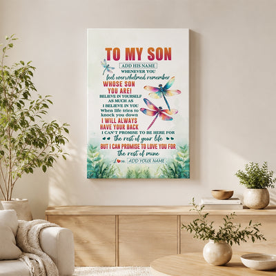 Personalized To My Son Gifts Canvas From Mom Dad Mother Father Whenever You Feel Dragonfly Son Birthday Gifts Graduation Christmas Custom Wall Art Framed Canvas | teecentury