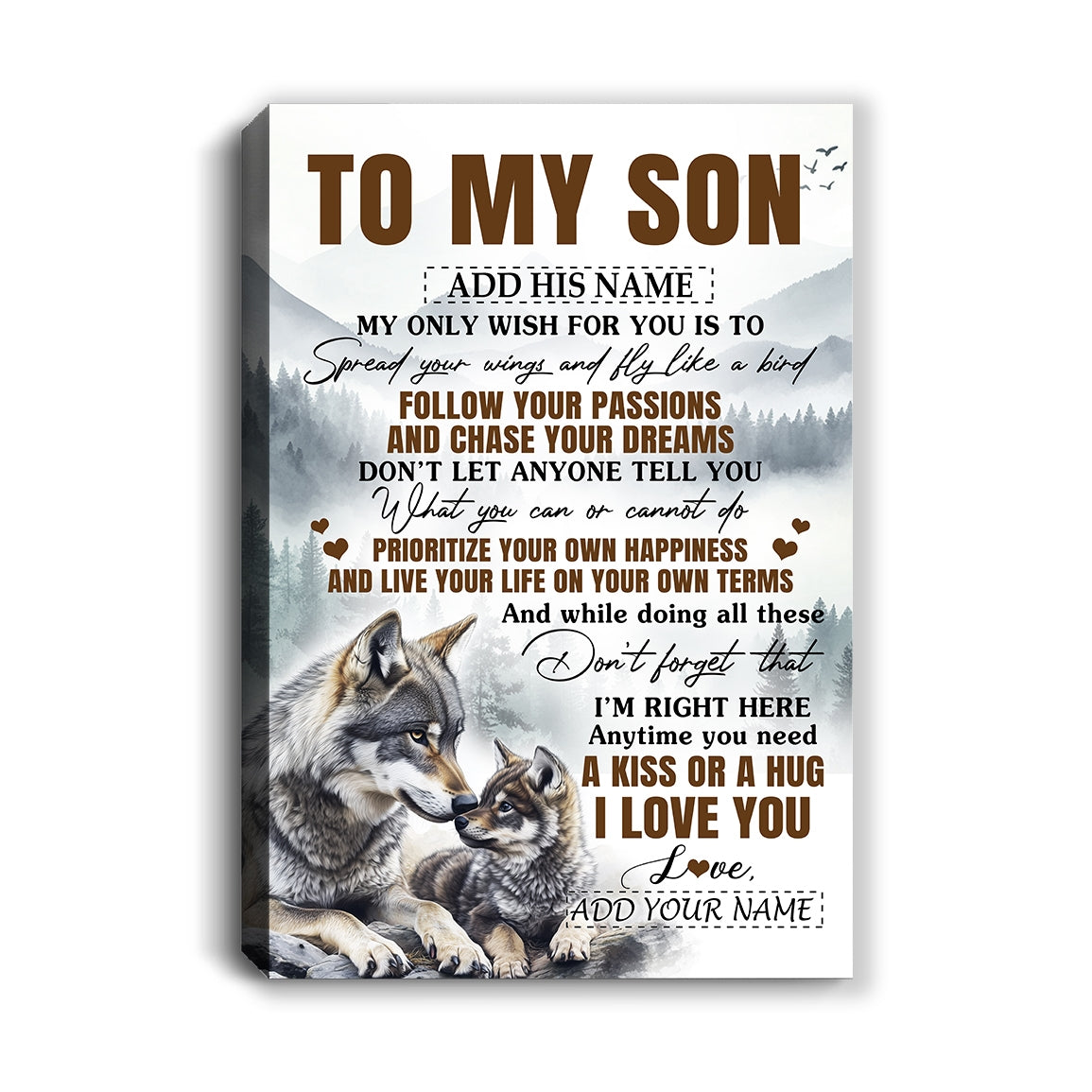 Personalized To My Son Gifts Canvas From Mom Dad Mother Father Wolf My Only Wish For You Son Birthday Gifts Graduation Christmas Custom Wall Art Framed Canvas | teecentury
