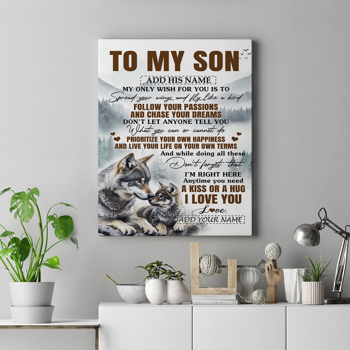 Personalized To My Son Gifts Canvas From Mom Dad Mother Father Wolf My Only Wish For You Son Birthday Gifts Graduation Christmas Custom Wall Art Framed Canvas | teecentury