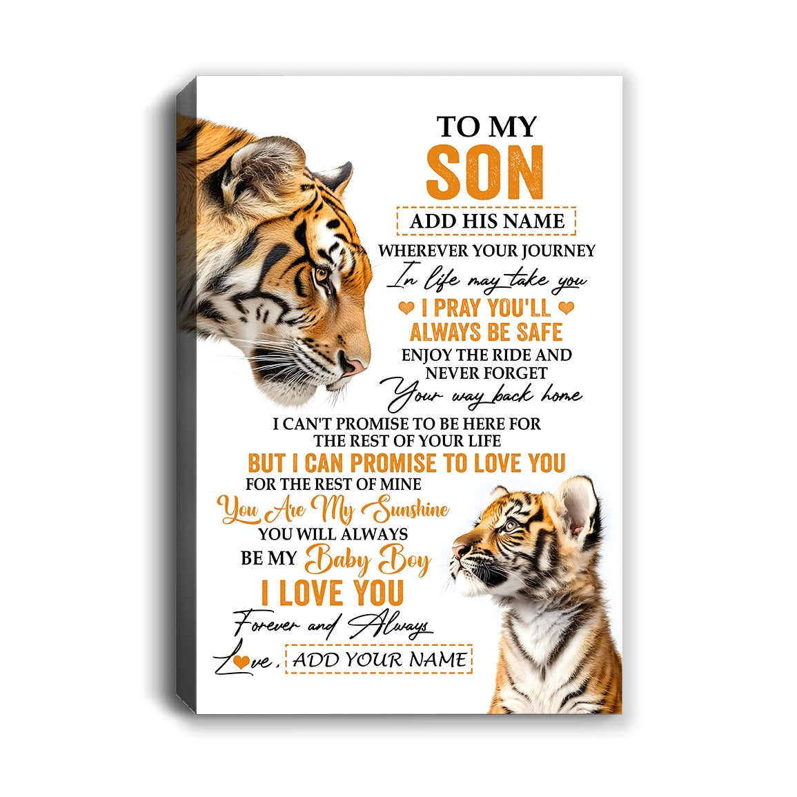 Personalized To My Son Gifts Canvas From Mom Dad Mother Wherever Your Journey In Life Tiger Son Birthday Gifts Graduation Custom Wall Art Framed Canvas | teecentury
