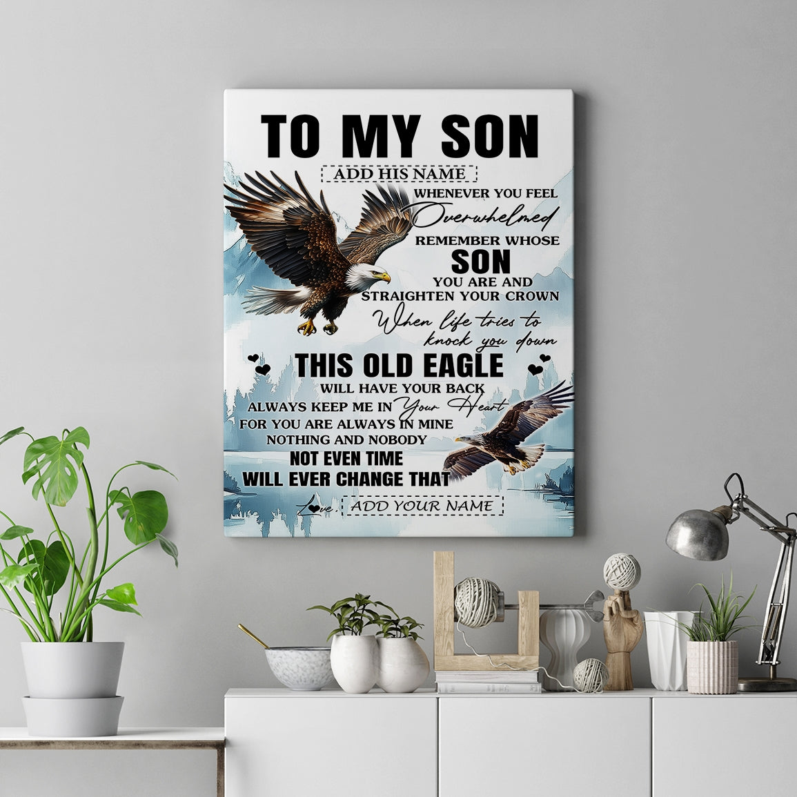 Personalized To My Son Gifts Canvas From Mom Dad Whenever Eagle Unique Birthday Gifts For Son Graduation Christmas Custom Wall Art Inspirational Quote Framed Canvas | teecentury