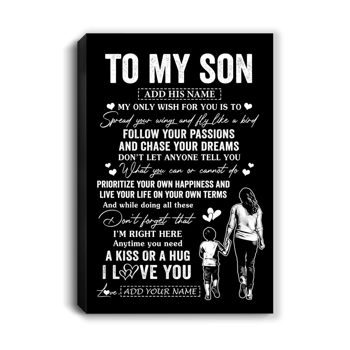 Personalized To My Son Gifts Canvas From Mom Mother My Only Wish For You Son Birthday Gifts Graduation Christmas Custom Wall Art Print Framed Canvas | teecentury
