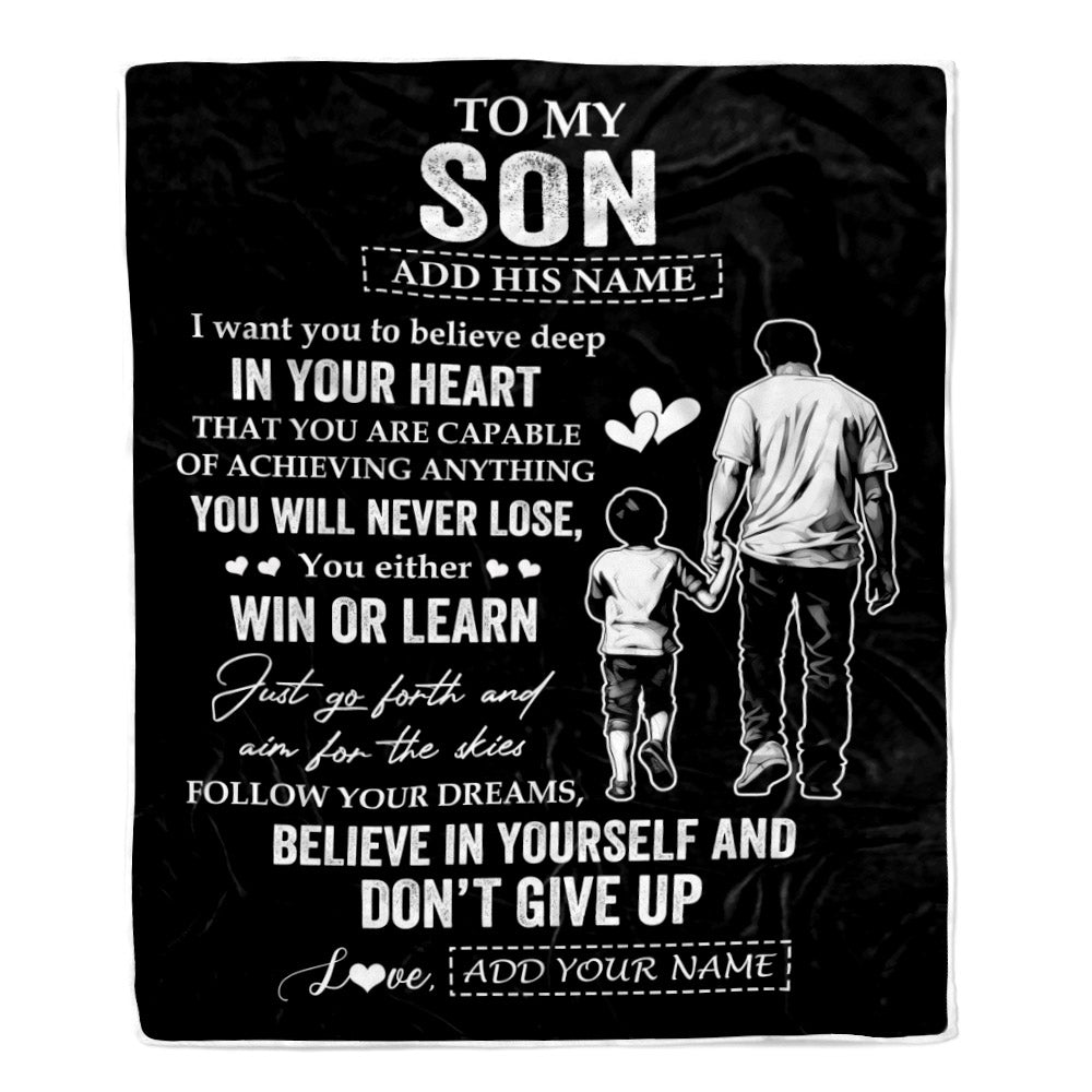 Personalized To My Son Gifts From Dad Father Blanket Don't Give Up Dad Gifts For Son Birthday Graduation Christmas Customized Fleece Throw Blanket | teecentury