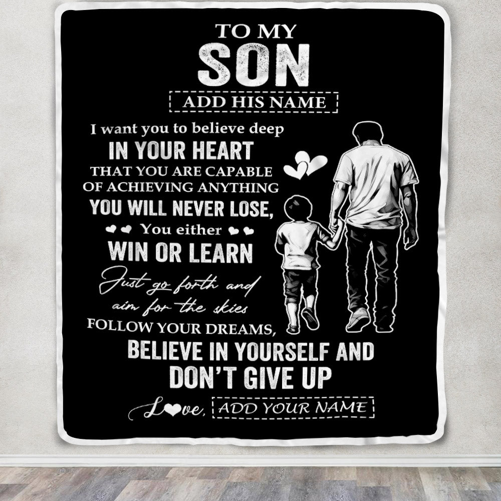 Personalized To My Son Gifts From Dad Father Blanket Don't Give Up Dad Gifts For Son Birthday Graduation Christmas Customized Fleece Throw Blanket | teecentury
