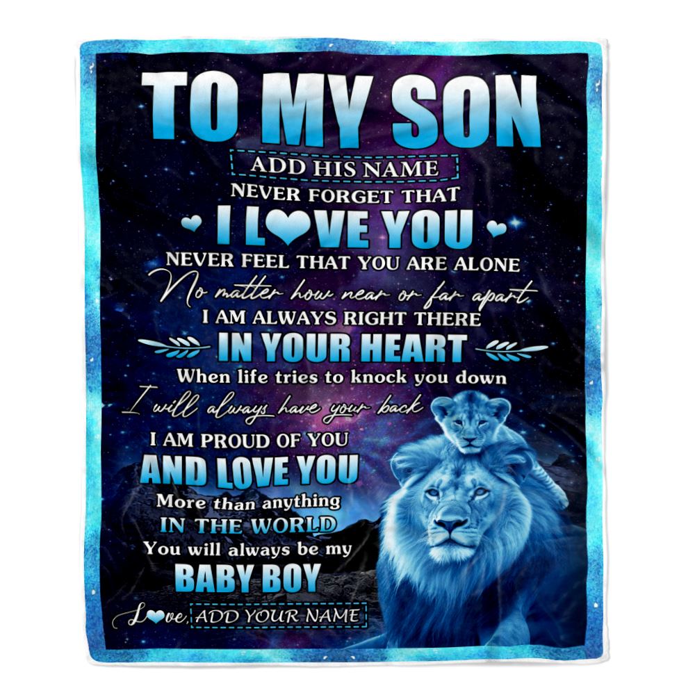 Personalized To My Son Gifts From Dad Father Blanket I Love You Lion Birthday Gift Ideas For Son Graduation Christmas Customized Fleece Throw Blanket | teecentury