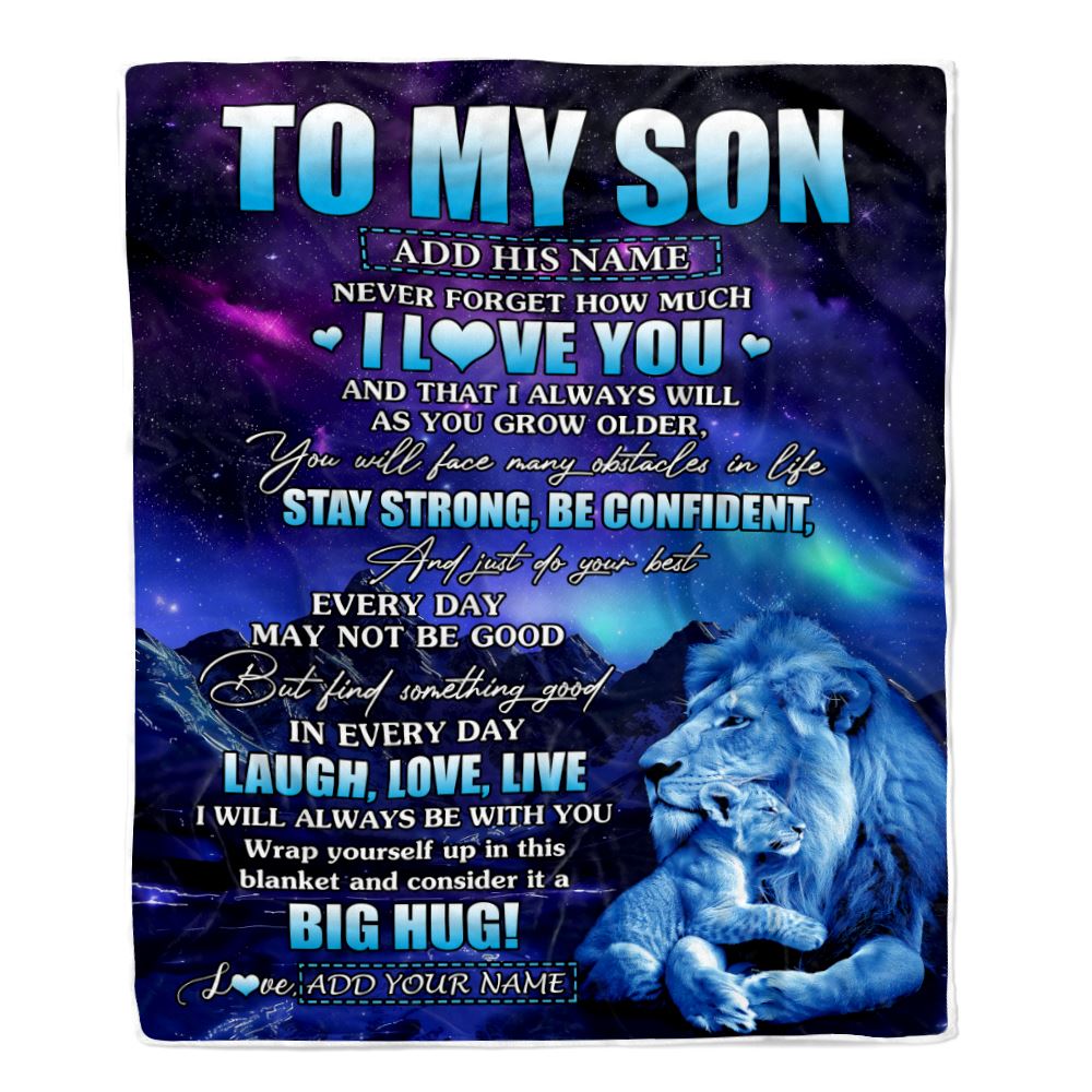 Personalized To My Son Gifts From Dad Father Blanket Laught Love Live Lion Great Son Birthday Gifts Graduation Christmas Customized Fleece Throw Blanket | teecentury